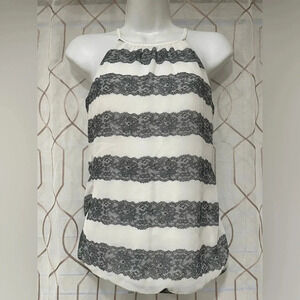 EXPRESS white and black lace print tie back blouse Size XS